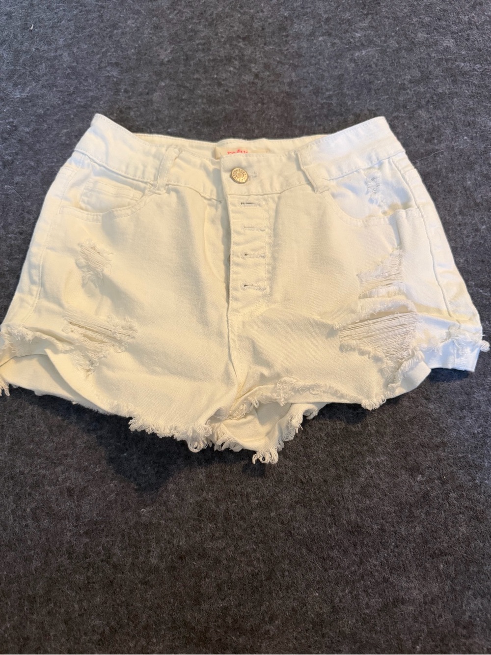 refuge White Distressed High-Rise Denim Shorts